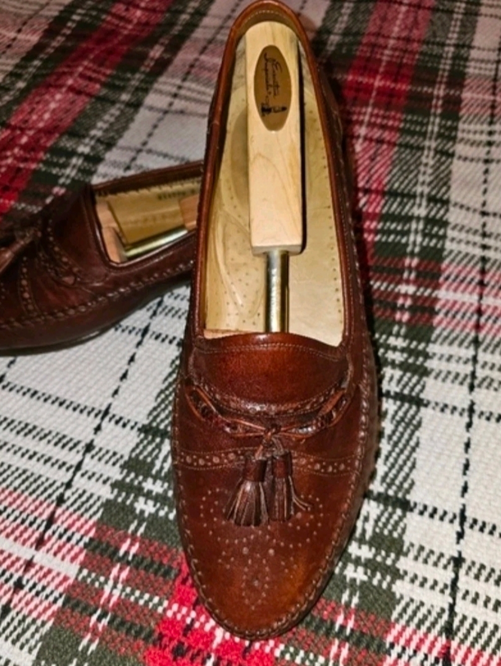 SANTONI Gorgeous Tasseled Slipons Cognac Brown 10.5EE Italian Loafers NICE!!